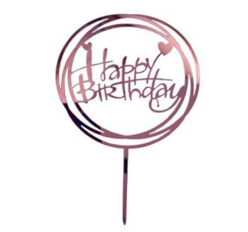 Happy Birthday Swirl Acrylic Cake Topper - Metallic Pink - Click Image to Close